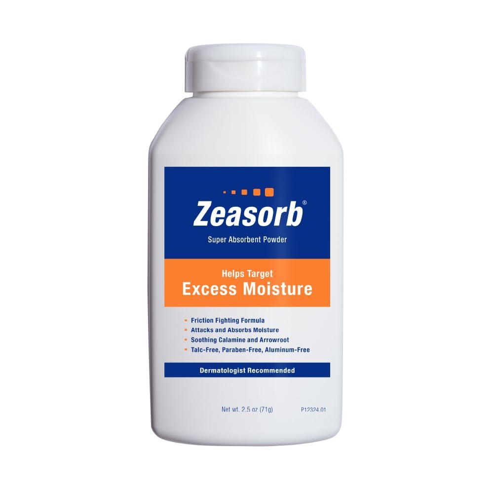 Zeasorb Excess Moisture Control Super Absorbent Foot & Body Powder, Dermatologist Recommended, Friction-Fighting Formula with Patented Odor Control Technology, 2.5 oz bottle (2.5 Ounce (Pack of 2))