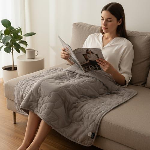 ZonLi Weighted Lap Blanket 3lbs for Meditation, Yoga, Napping, Sleeping and Travel, Cotton Weighted Blanket for Adults, Skin Friendly & Machine Washable, 29x24 inches, Light Gray