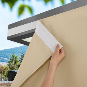 NICETOWN 2 Panels Rod-Free Outdoor Curtains for Patio Waterproof, Sticky Top & Back Tab Bottom with Free Rope for Wind Resistance, Weatherproof Drapes for Gazebo/Porch, W52 x L84 in, Biscotti Beige