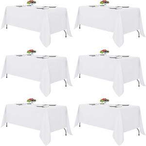 Fitable White Rectangle Tablecloths for 6 Foot Tables, 6 Pack - 70 x 108 Inches - Stain Resistant and Washable Table Clothes, Polyester Fabric Table Covers for Wedding, Party, Banquet, Buffect