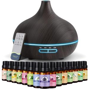 SACATR 550ml Aromatherapy Diffuser with 15x10mL Essential Oils, Ultrasonic Technology, Remote Control for Home Office (Deep Colour-15.)