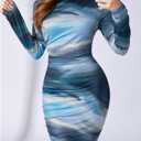 RoseSeek Women's Off Shoulder Ombre Tie Dye Bodycon Dress Long Sleeve Slim Fit Pencil Mini Dresses (Blue, S)
