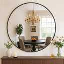 Bathroom Mirror for Wall, 24 Inch Round Mirror, Matte Black Metal Framed Circle Vanity Mirror for Bathroom Bedroom Living Room Entryway, Anti-Rust, Tempered Glass, Hanging or Leaning