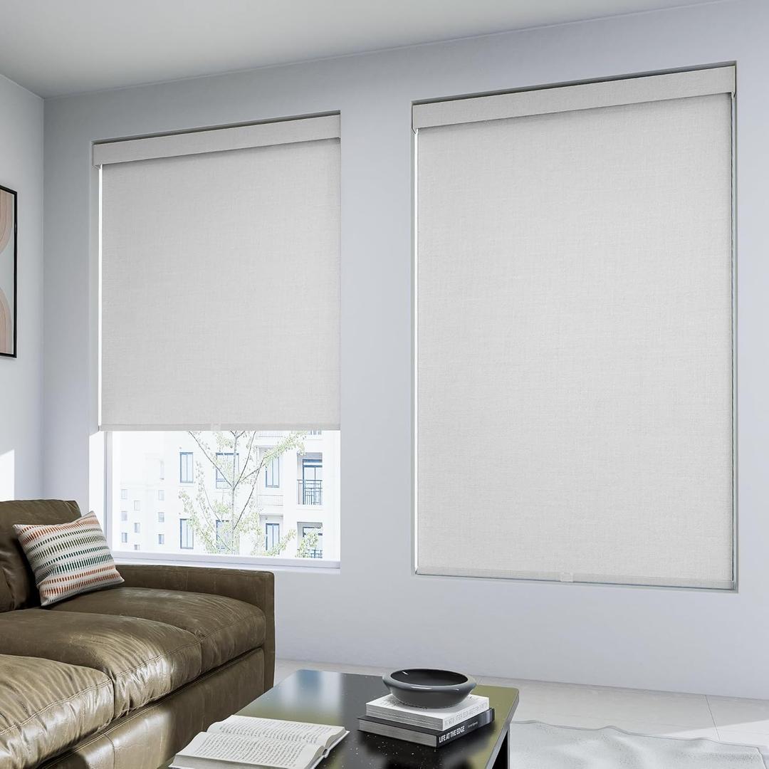 100% Blackout Artificial Linen Cordless Roller Shades for Indoor Windows, Roller Blinds for Home, for Window Size 43" W  72" H White (43" W  72" H (Window Size))