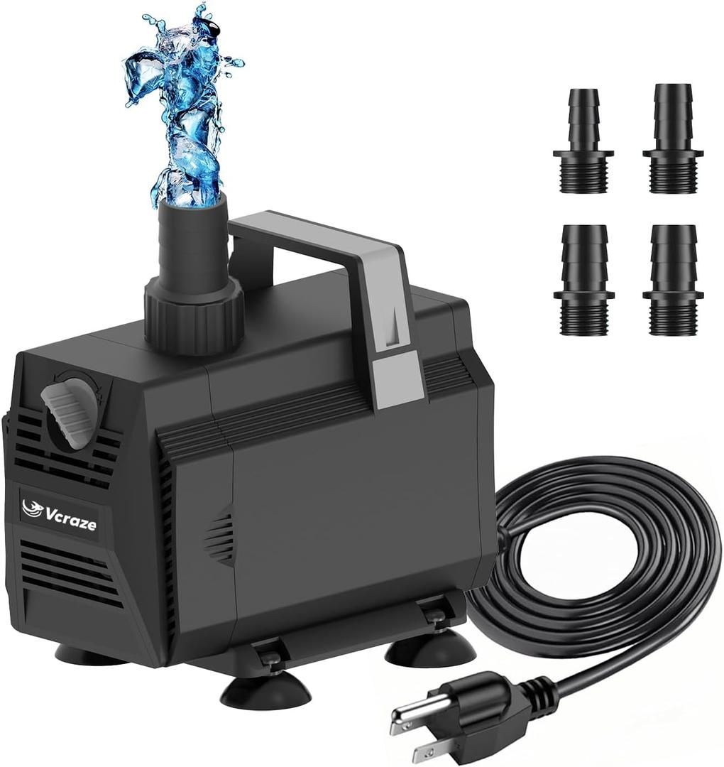 Submersible Water Pump 600GPH/35W Fountain Pumps with Flow Control, Pond Pump Submersible Outdoor with 10ft 3-Core Power cable for Hydroponics, Aquarium, Waterfall, Statuary, Water feature (600GPH(2270L/H))
