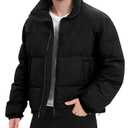 Flygo Men Puffer Jacket Winter Coats Water Resistant Long Sleeve Zip Up Lightweight Quilted Down Jackets (Black-M) Broken Zipper