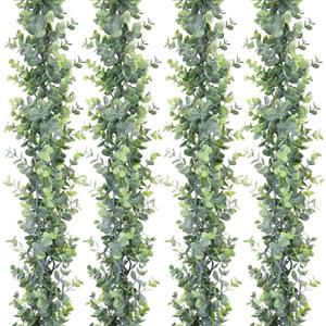 DearHouse 4 Pack Faux Eucalyptus Garland Plant, Artificial Vines Hanging Eucalyptus Leaves Greenery Garland for Wedding Backdrop Arch Wall Decor, 6 Feet/pcs UV Protected Indoor Outdoor