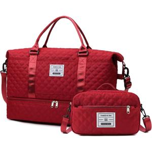 Expandable Weekender Bag for Women - Waterproof Large Capacity Travel Duffle with Multi-Compartment Organizer, Weekend Trips & Business Travel (Wine Red)