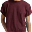 Men's Boxy Raw Cut Tee Short Sleeve Round Neck T Shirts Casual Basic Tops (Red, XXL)
