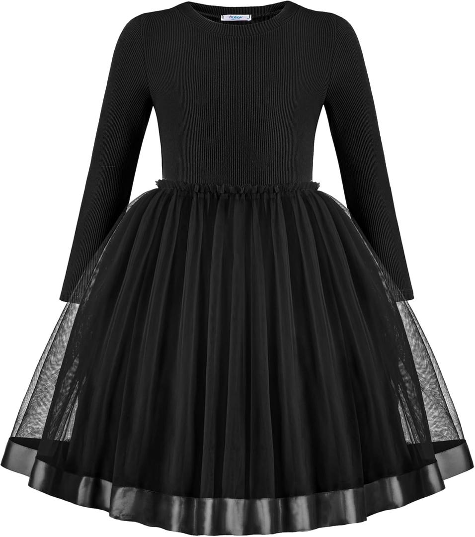 Arshiner Toddler Tutu Dress Little Girls Fall Winter Long Sleeve Holiday Party Tulle Dresses (4-5T, Black)