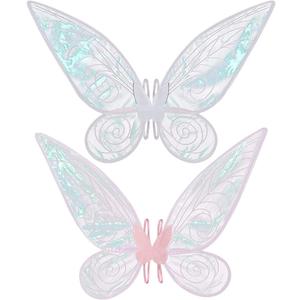QUescu 2Pcs Fairy Wings for Adults,Butterfly Wings for Girls Women,Halloween Costume Sparkle Angel Wings Dress Up Party Favor (White+Pink)