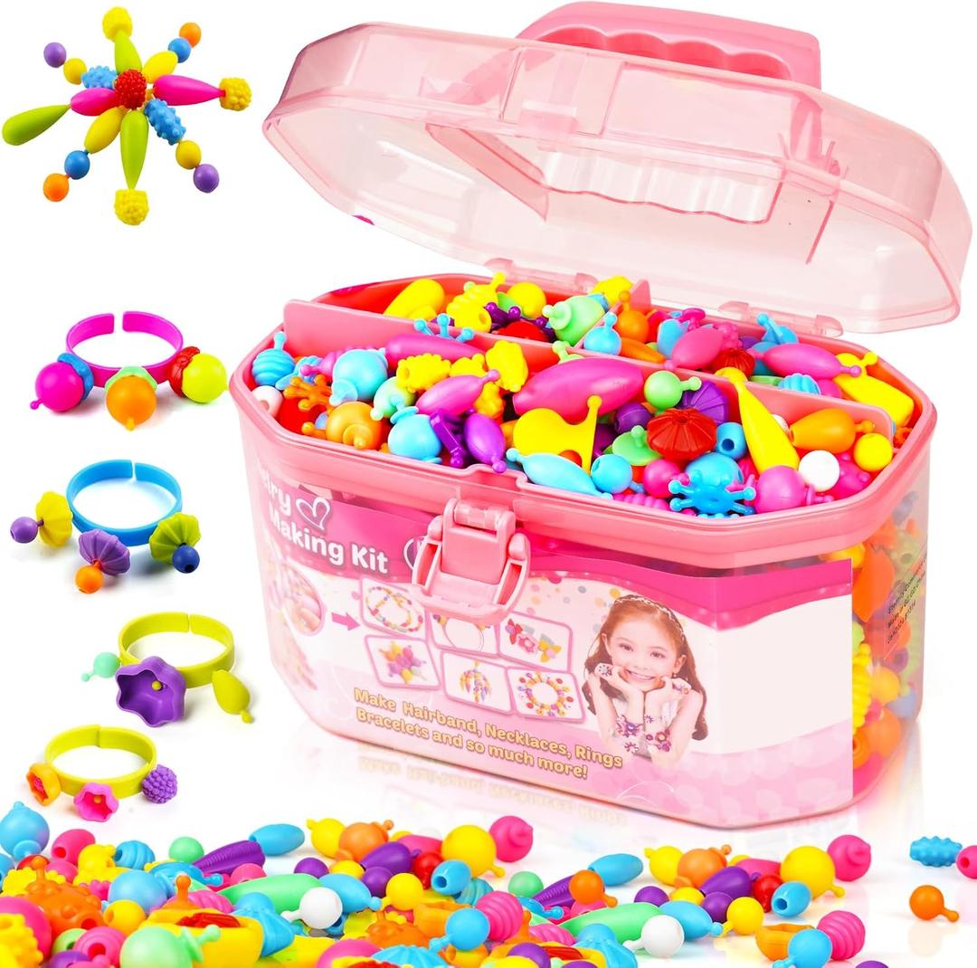 FUNZBO 650pcs Pop Beads - Jewelry Making Kit for 3 4 5 6 7 8 Year Old Little Girls, Arts and Crafts Toys for Kids, Necklace Bracelet Ring Creativity Snap Set Birthday Holiday Easter Gifts (Large)
