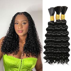 Boho Hair for Braiding 300g 16 Inch Deep Wave Bulk Hair for Braiding No Weft Wet and Wavy Deep Wave Bundles Natural Black Long Curly Synthetic Braiding Hair for Boho Braids 3 Bundles 1B