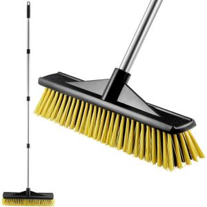 16" Push Broom for Outdoor Heavy Duty, Push Brooms with 59" Adjustable Long Handle for Sweeping Multi-Surface Floor Scrub Brush for Cleaning Outside Deck Patio Garage Driveway Warehouse Concrete