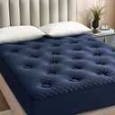 Hansleep King Mattress Topper Viscose Derived from Bamboo, Memory Foam Pillow Top Mattress Topper King with Deep Pocket, Breathable Mattress Pad for Back Pain Relief, 78" x 80", Navy Blue