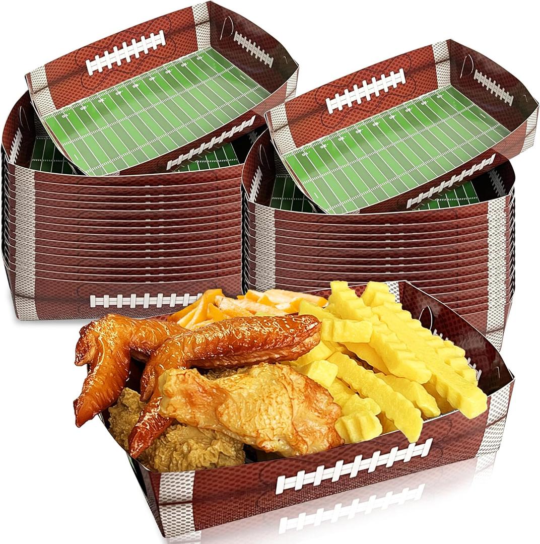 36 PCS Football Paper Food Trays Disposable, Sports Game Snack Nacho Taco Hot Dog Serving Food Boats Trays for Football Tailgate Birthday Party Supplies Decorations