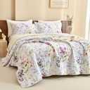 Lady Ann 100% Cotton Cal King Quilt Set - Yellow Flower Botanical Pattern Printed Quilted 118x106 Bedspread Set,Vintage Coverlet Ultra Soft Bedspread Set with Pillow Shams Al Season,3 PCS, Oversized King