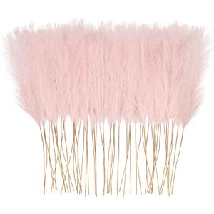 50pcs Pink Faux Pampas Grass Decor, 21.6" Short Artificial Pompous Grass Floral Fake Pompas Grass Branches Vase Filler Flower Arrangement for Home Wedding Boho Decor