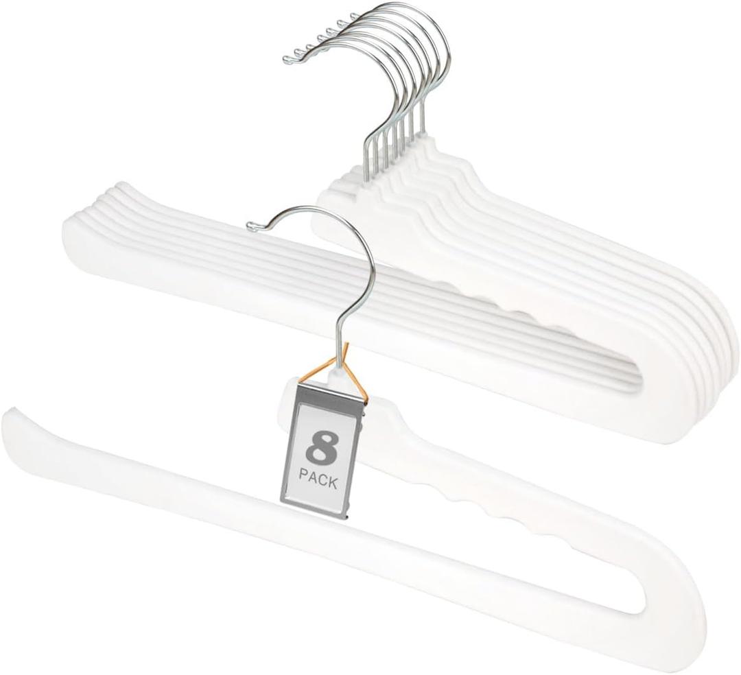 Velvet Pants Hangers,8 Pack Non Slip Felt Slack/Trouser Hanger,Slim & Sleek Heavy Duty Space Saving Closet with 360° Swivel Hook,Tank Top Hangers for Shorts,Jeans,Suit Pants,Towel(White)