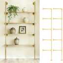 Gold Industrial Wall Mount Iron Pipe Shelf Bracket,Retro DIY Open Bookshelf,Storage Shelves, Ceiling hung Shelves for Home Kitchen Bathroom Living Room Office(2PcsX5Tier,68"Tall,10"deep,Hardware Only)