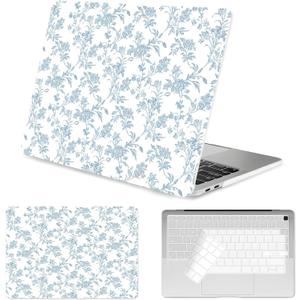 Seorsok Compatible with MacBook Air 13 Inch Case 2022 2021 2020-2018 Release A1932 A2179 M1 A2337 Touch ID,Elegant Sage Blue Flower Plastic Hard Shell Case with Keyboard Cover,Blooming Floral