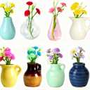 Renmxj 8 Pcs Refrigerator Magnets - Cute Mini Ceramic Vase Fridge Magnets with Artificial Flowers, Funny Tiny Vase Magnet for Fridge Decorative, Office, Kitchen, Locker, Whiteboard