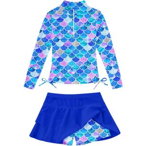 Vogseek 3-4T Girl Swimsuits 2pcs Long Sleeve Swim Rashguard Bathing Suit with Cover-ups Skirt