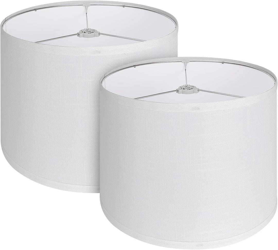 White Lamp Shades Set of 2, Medium Fabric Lampshades, 13" x 13" x 10" Drum Lamp Shade for Table Lamp, Floor Lamp, Pendant Light, Assembly Required Replacement Lamp Cover