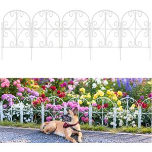 ShopLaLa Garden Fence (10 Panels) 12.5in(L) x 16.5in(H) Rustproof White Metal Decorative Curly Wire, Animal Barrier Fencing for Dogs, Flower Bed Edging Landscape Border Yard, Patio Outdoor Decor