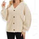 Simlakey Women Oversized Cardigans Sweater 2025 Long Sleeve Cable Knit Sweater Fall Winter Open Front Button Casual Outwear(Apricot, L)