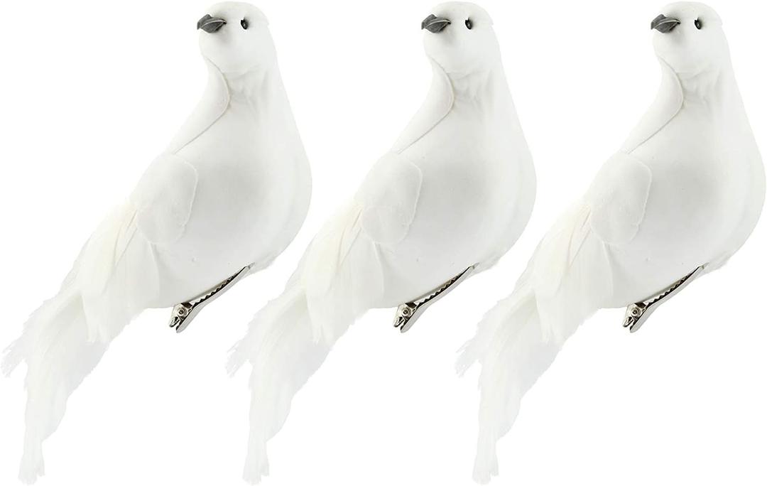 Darware Large White Doves (Set of 3); 8-Inch Long Artificial Doves Figures, Christmas and Wedding Decorations/Large Ornaments
