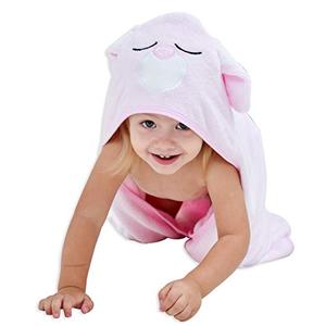 HIPHOP PANDA Hooded Towel - Rayon Made from Bamboo, Bath Towel with Bear Ears for Newborn, Babie, Toddler, Infant - Absorbent Large Baby Towel - Pink Rabbit, 30 x 40 Inch