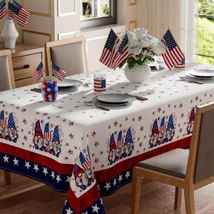 XCHI Gnomes Stars Patriotic America 4th of July Memorial Day Independence Day Tablecloth Rectangle Washable Table Covers for Home Party Decorations 60x104 Inch