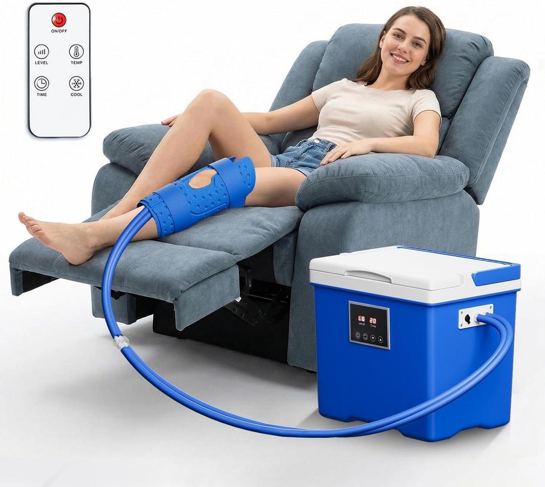 Cold Therapy Machine with Memory Function, Programmable Timer, Wireless Remote & Quiet Pump, Portable Ice Machine for Knee After Surgery, Ankle, Arm Relief, Ideal for Sports Injuries