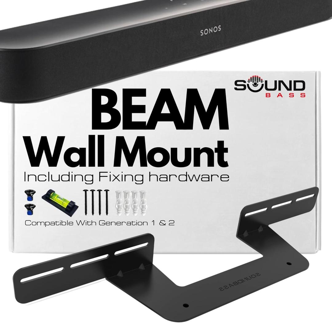Sound Bass Soundbar Mount for Sonos Beam Compatible with Generation 1 & 2 Sonos Beam Sound Bar Includes All Necessary Mounting Hardware, Mounts Bracket, Black