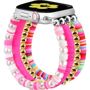 Beaded Bracelets Band Compatible with Apple Watch 38mm 40mm 41mm 42mm (S10/11) Women Kids Cute Fancy Preppy Handmade Elastic Stretch Strap for iWatch Series 11/10/9/8/7/6/5/4/3/2/1/SE (XS)