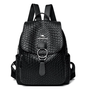 Anti-theft Backpack Purse for Women Black Woven Vegan PU Leather Backpack Ladies Fashion Knapsack Durable Trendy Security Crossbody Shoulder Bag Handbag Purse for Travel Hiking Bag - Small