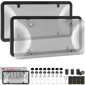 Alpmosn License Plate Covers & Frames Combo, License Plate Cover with Screw Washers and Cap, Car Exterior Accessories Grey (2-Pack)