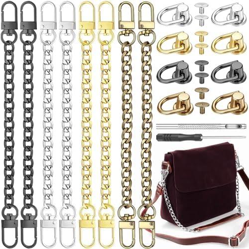 8 Pcs Purse Chain Strap Extender, 16 Pcs Studs Rivets D Ring and 7.9" Flat Purse Strap Extender, Post Head Buttons Accessories with D Ring Rivets Set for DIY Wallet Shoulder Bag, Crossbody Bag Charms
