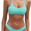 Fanuerg Women's Ribbed Bikini Sets Scoop Neck Cheeky Swimsuit Textured Two Piece Bathing Suit, S