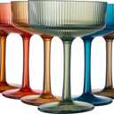 Shatterproof Acrylic Ribbed Vintage Art Deco Martini, Champagne & Cocktail Muted Color Plastic Tritan Coupe Glasses | Set of 6 | 8 oz Ripple Glassware Classic Cocktail Indoor & Outdoor, European Style