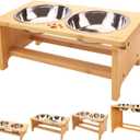 HTB Elevated Dog Bowls,Raised Dog Bowl Stand with 2 Stainless Steel Bowls,Elevated Raised Dog Bowls for Large Medium Small Sized Dogs (Bamboo)