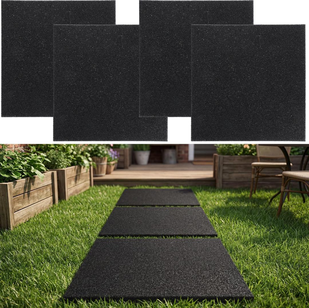 Nuanchu 16 Pcs Rubber Stepping Stones Outdoor 12 x 12 Inch, Square, Black