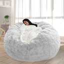 Bean Bag Chair for Adults Kids No Filling Comfy Giant Living Room Chairs Gaint Bean Bag for Stuffed Animal Storage, 3.5FT, Silver White