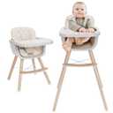 Mallify 3-in-1 Wooden High Chair, Convertible High Chairs for Babies and Toddlers, Baby Highchair with Adjustable Legs & Dishwasher-Safe Tray, Sleek Hardwood & Premium PU Cushion, Beige