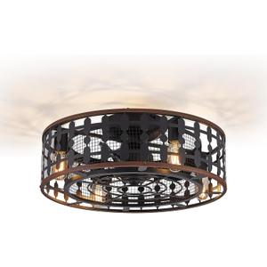 Orison 21.5'' Caged Ceiling Fan with Light, Low Profile Ceiling Fan with Light and Remote (395-Black Flush Mount)