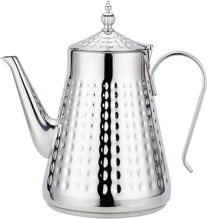 Stainless Steel Hammer Patterned Teapot With Removeable Infuser,Loose leaf cover,Silver