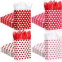 Thenshop 24 Sets Valentine's Day Gift Bags with Tissue Paper Valentine's Day Party Favors Bags with Handles Heart Paper Treat Goodie Candy Decor for Wedding Party Supplies