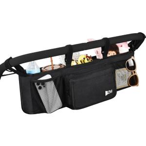 ZZM Double Stroller Organizer for Bob Duallie and Baby Jogger City Mini GT2, Double Baby Stroller Accessories with 2 Cooler Pockets, Parent Console Double Jogging Stroller Organizer(Empty Bag) Black