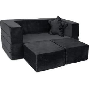 Milliard Kids Couch - Modular Kids Sofa for Toddler and Baby Playroom/Bedroom Furniture (Black) with Bonus Pillow